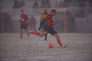 Syracuse beat Dartmouth, 3-0, last week at SU Soccer Stadium to reach the third round. Snow that accumulated on the field has affected potential playing conditions.